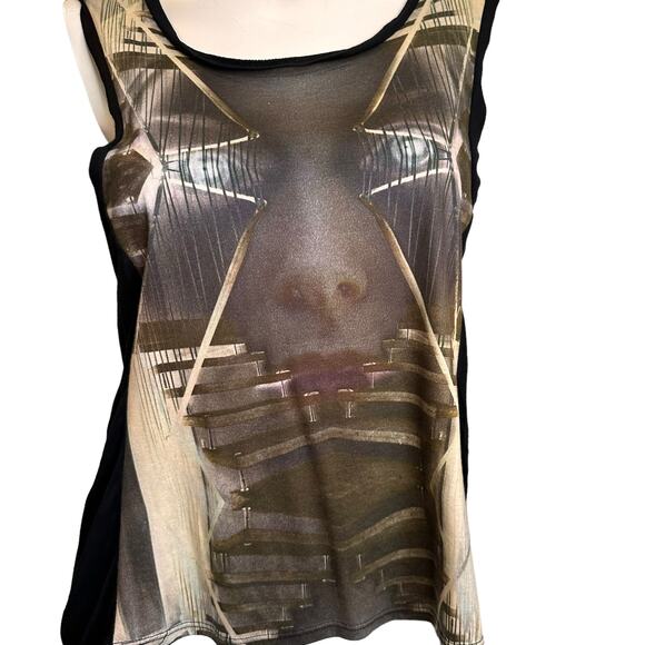 Raphael Hauber Abstract Face Front Black Back Sleeveless Top sz M - Picture 5 of 7